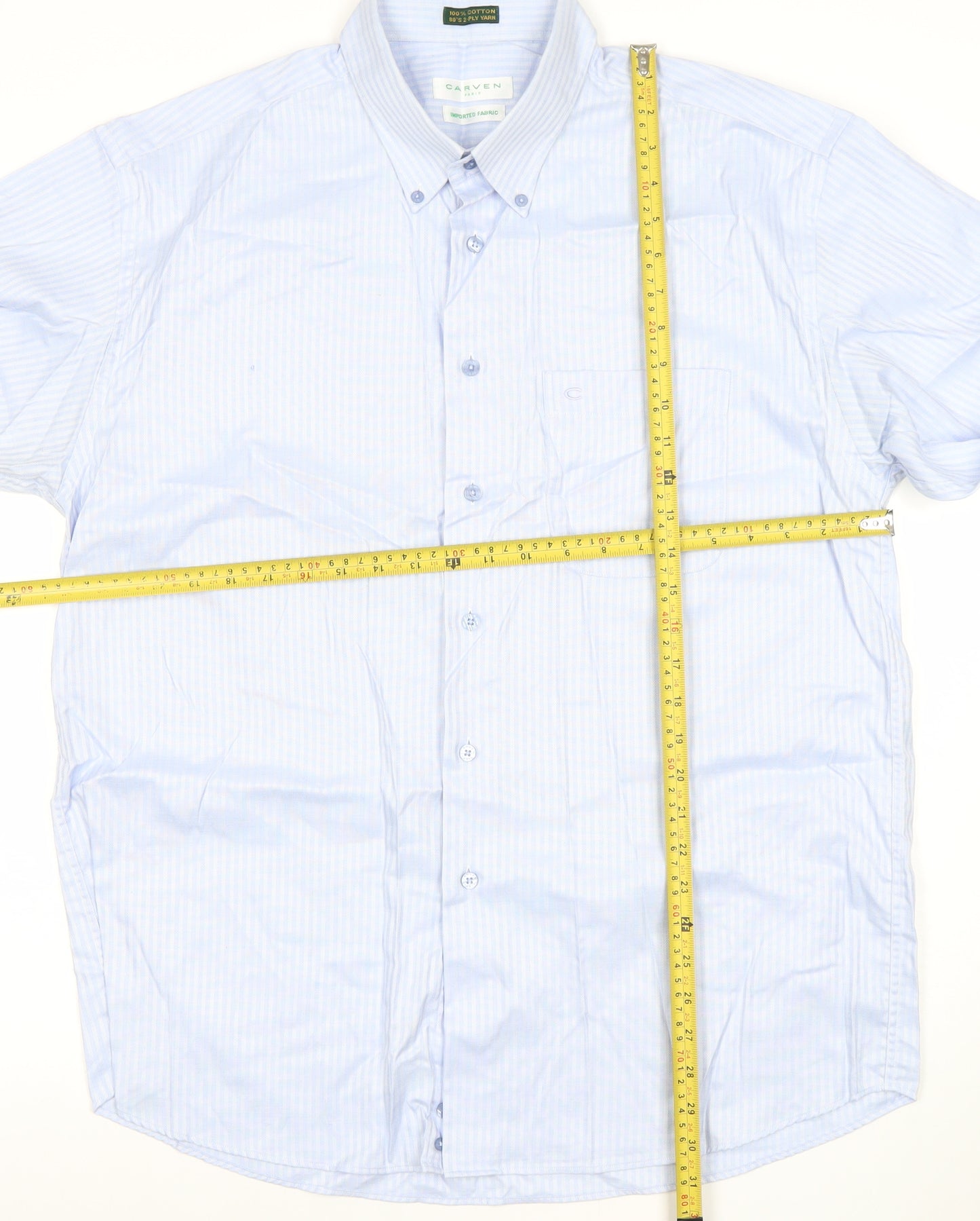 Carven Men’s Blue Striped Button-Down 2XL Cotton Formal Shirt