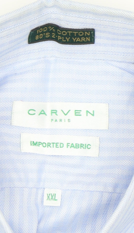 Carven Men’s Blue Striped Button-Down 2XL Cotton Formal Shirt