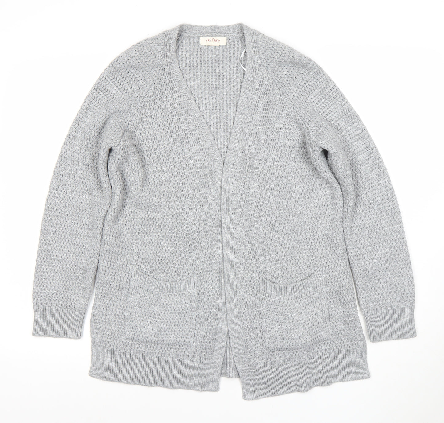 Fat Face Women’s Grey V-Neck Cardigan Size 10 Knit Relaxed Fit