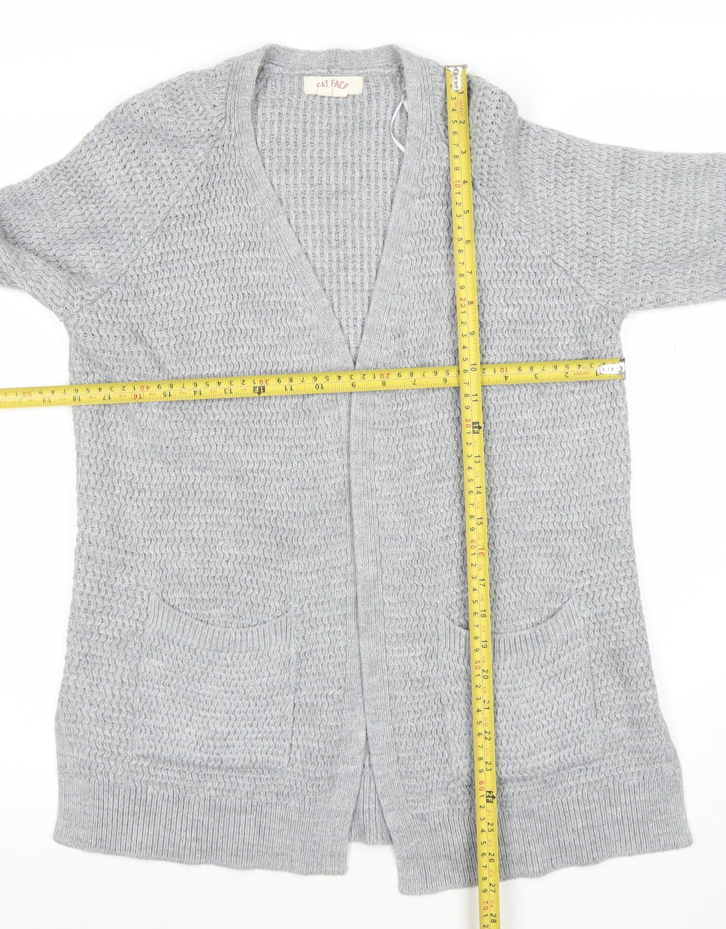 Fat Face Women’s Grey V-Neck Cardigan Size 10 Knit Relaxed Fit