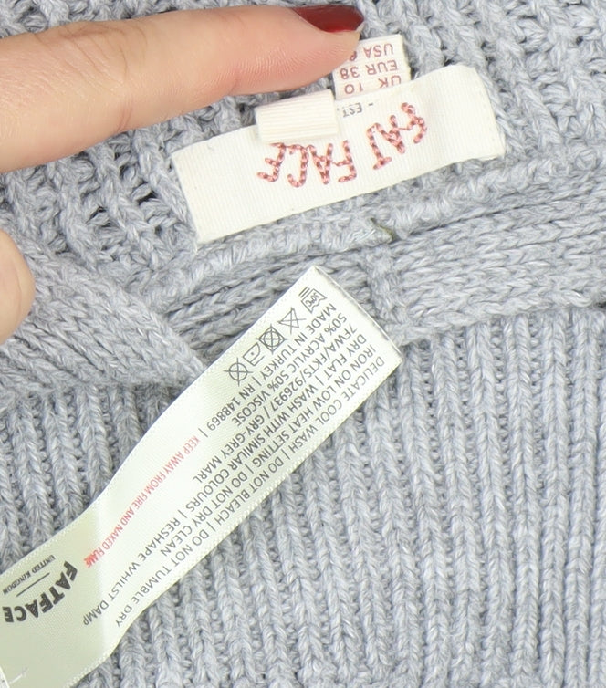 Fat Face Women’s Grey V-Neck Cardigan Size 10 Knit Relaxed Fit