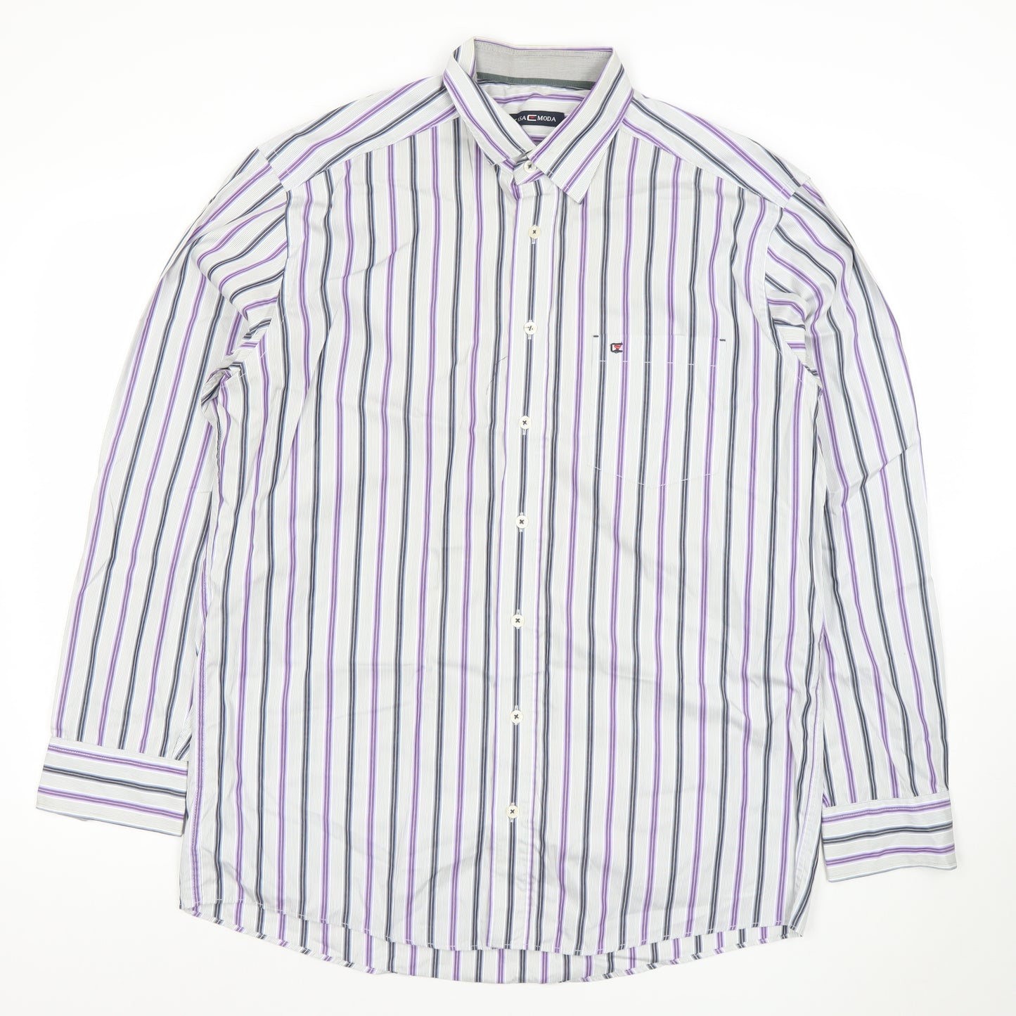 Casa Moda Men's Multicoloured Striped Long Sleeve Cotton Button-Up Shirt L