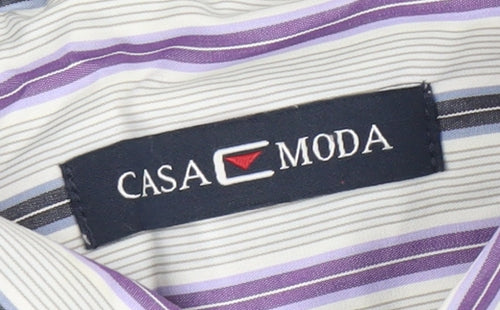 Casa Moda Men's Multicoloured Striped Long Sleeve Cotton Button-Up Shirt L