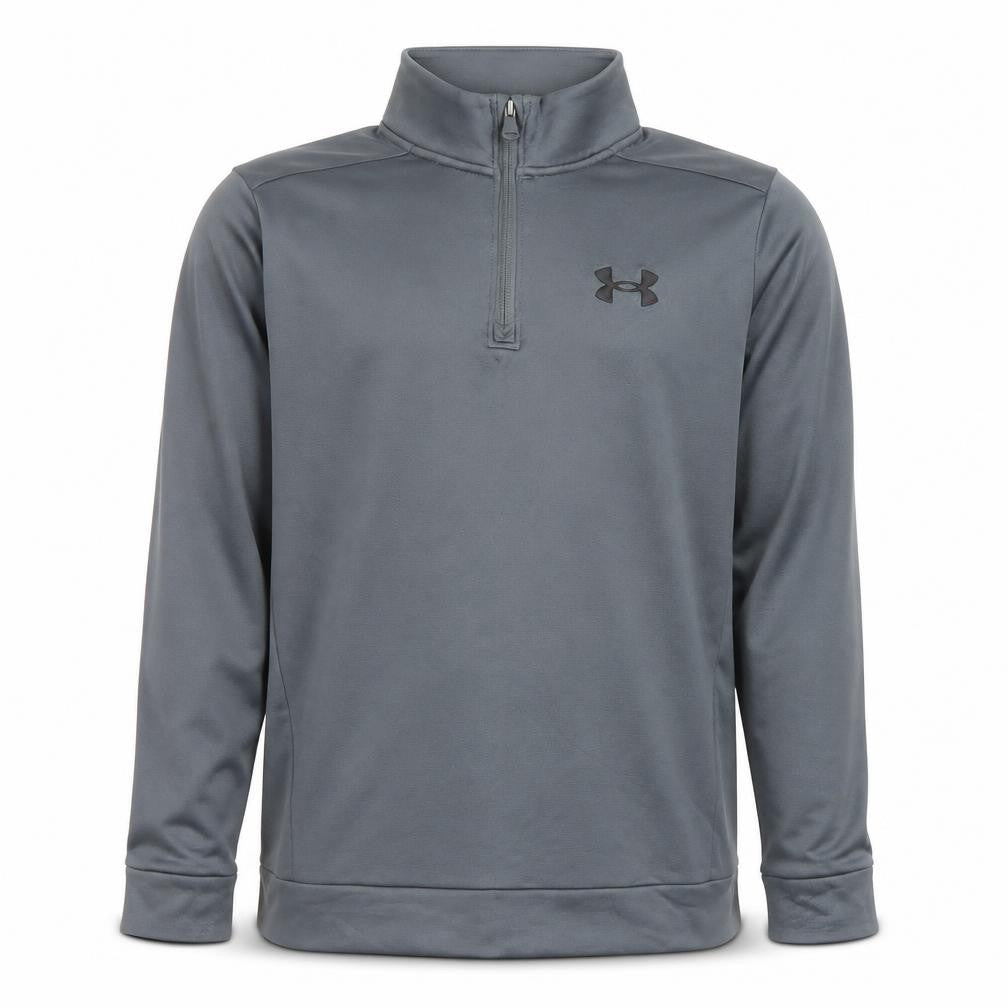 Front view of Under Armour boys’ grey 1/2 zip hoodie medium loose fit polyester