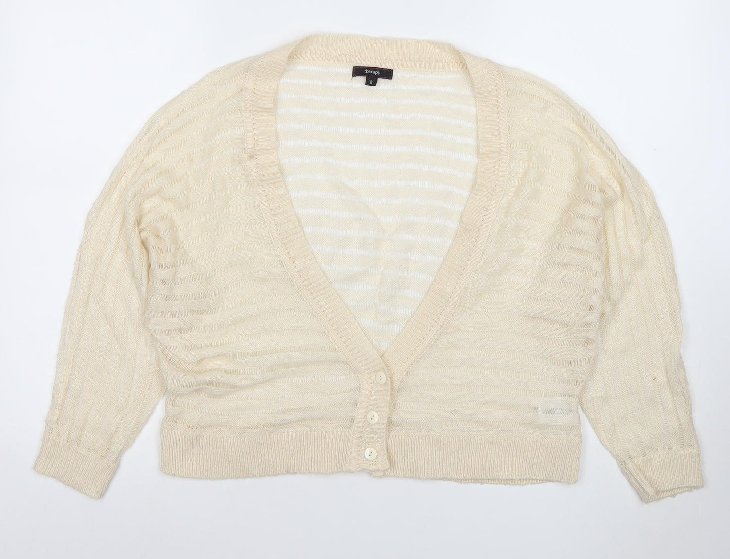 Therapy Women's Ivory Open Knit V-Neck Button Cardigan Size 8