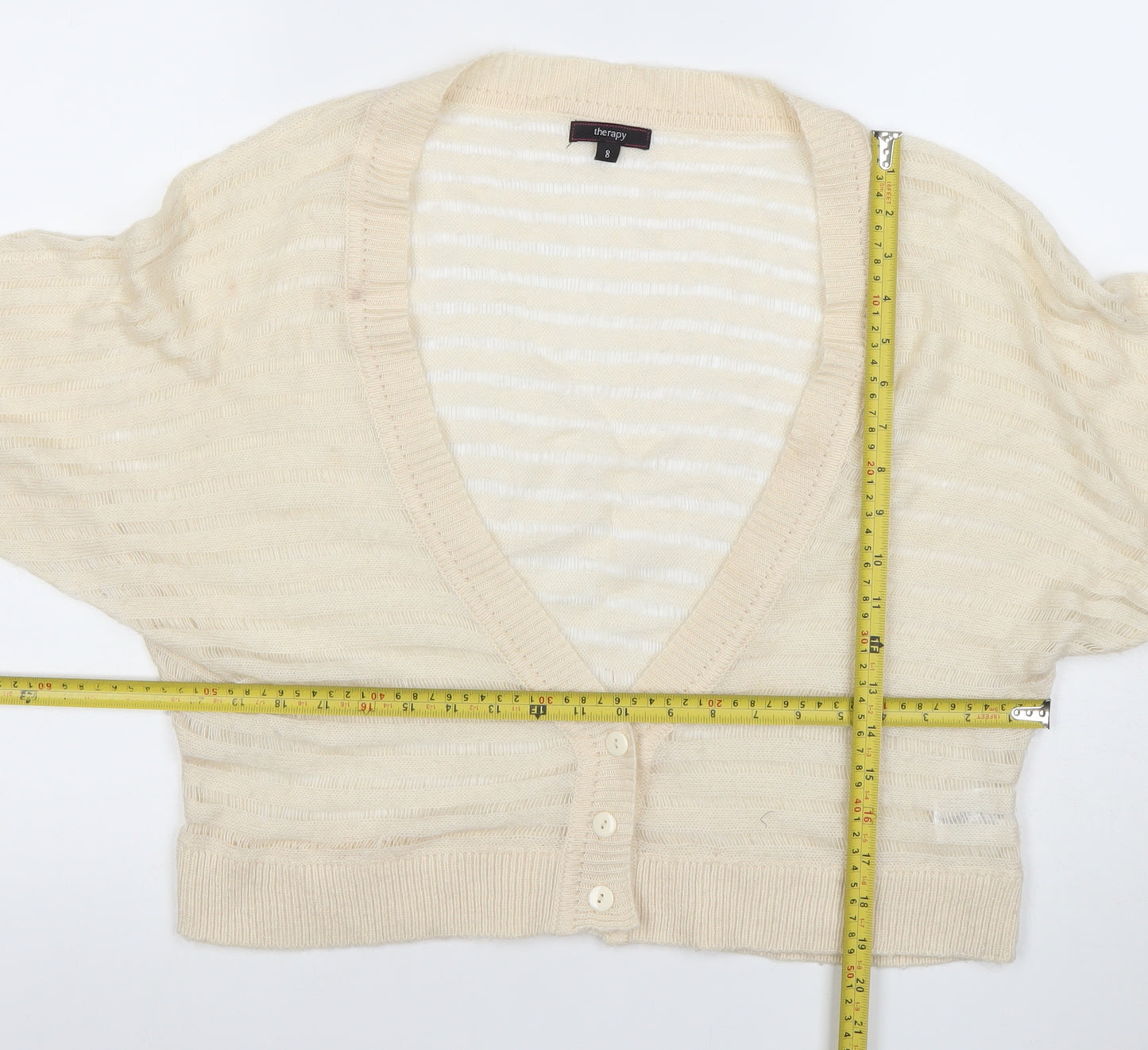 Therapy Women's Ivory Open Knit V-Neck Button Cardigan Size 8