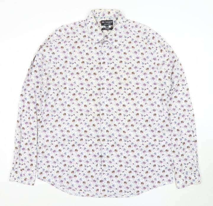 Marks and Spencer Autograph Men's Multicoloured Floral Cotton Long Sleeve Shirt 17.5