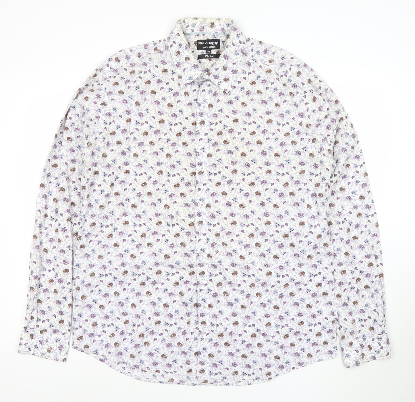 Marks and Spencer Autograph Men's Multicoloured Floral Cotton Long Sleeve Shirt 17.5
