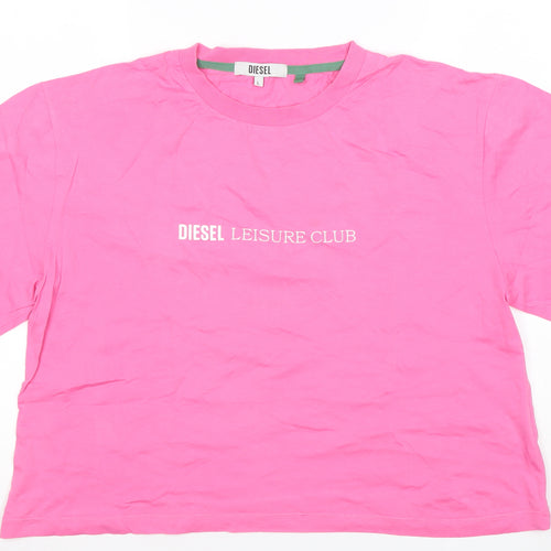 Diesel Women’s Pink Leisure Club Cotton Relaxed Fit T-Shirt L