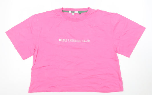Diesel Women’s Pink Leisure Club Cotton Relaxed Fit T-Shirt L
