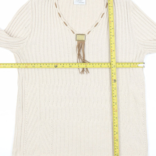 Faber Women’s Beige V-Neck Rib Knit Pullover Jumper Size 10