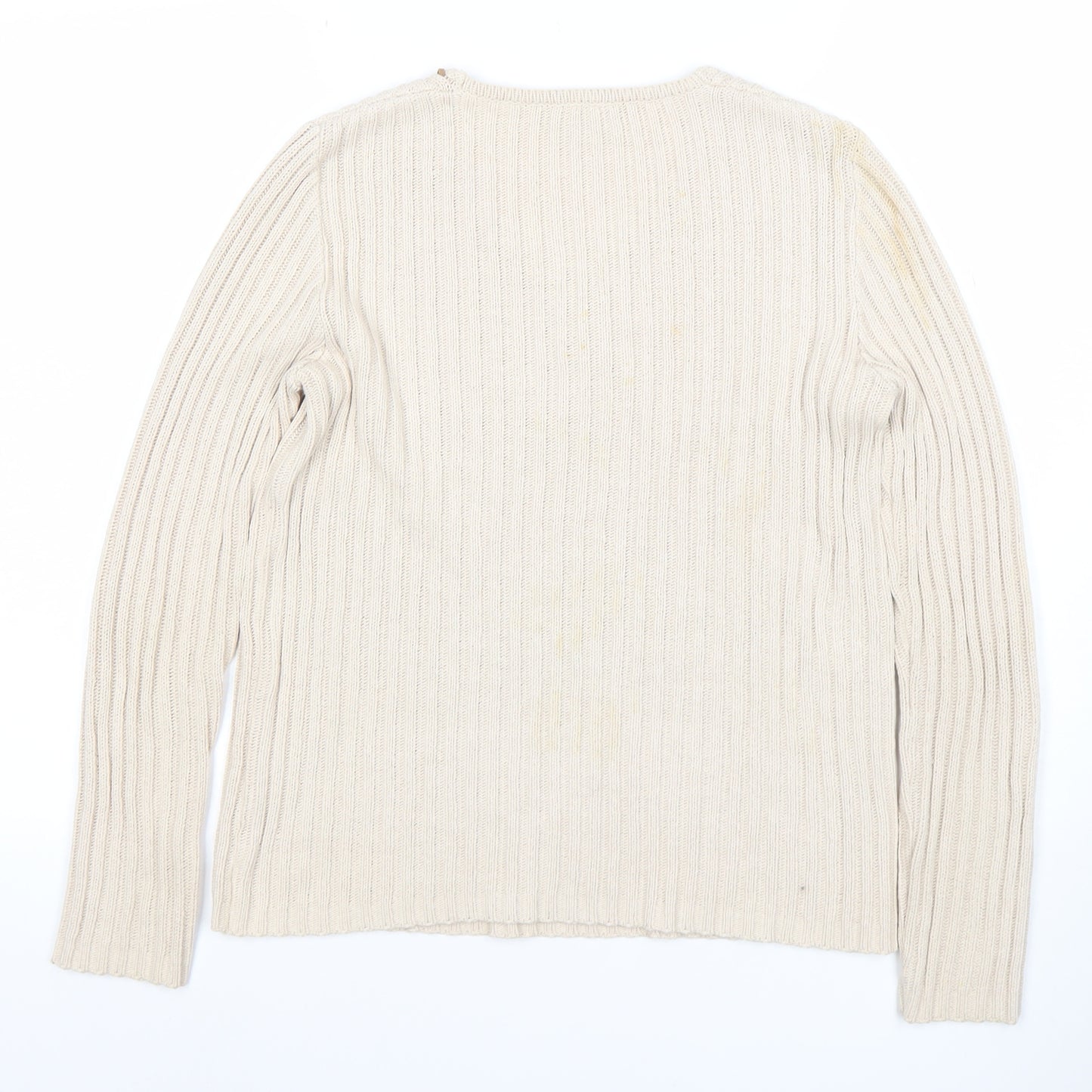 Faber Women’s Beige V-Neck Rib Knit Pullover Jumper Size 10