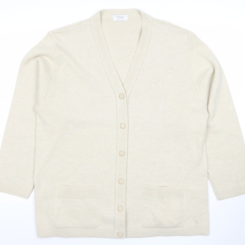 Care Womens Beige 2XL Knit Cardigan Lightweight V-Neck Jumper