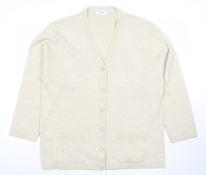 Care Womens Beige 2XL Knit Cardigan Lightweight V-Neck Jumper