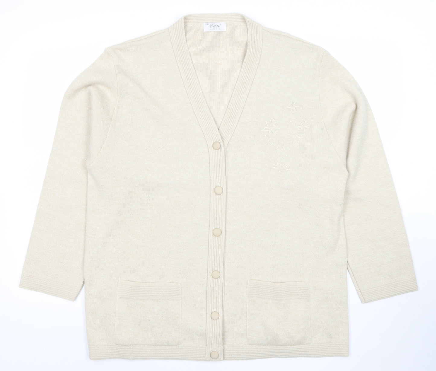 Care Womens Beige 2XL Knit Cardigan Lightweight V-Neck Jumper
