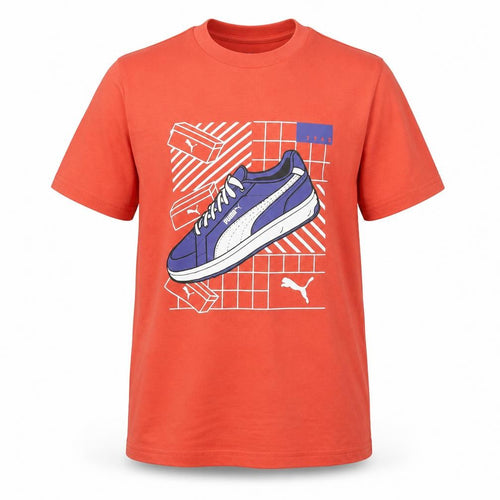 Puma Boys Orange Graphic Print T-Shirt 13-14 Years Short Sleeve Casual Top