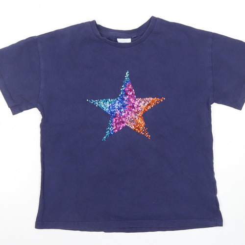 Next Girls Blue Sequin Star T-Shirt 10 Years Cotton Short Sleeve