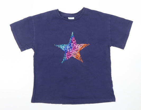 Next Girls Blue Sequin Star T-Shirt 10 Years Cotton Short Sleeve