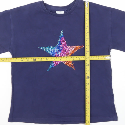 Next Girls Blue Sequin Star T-Shirt 10 Years Cotton Short Sleeve