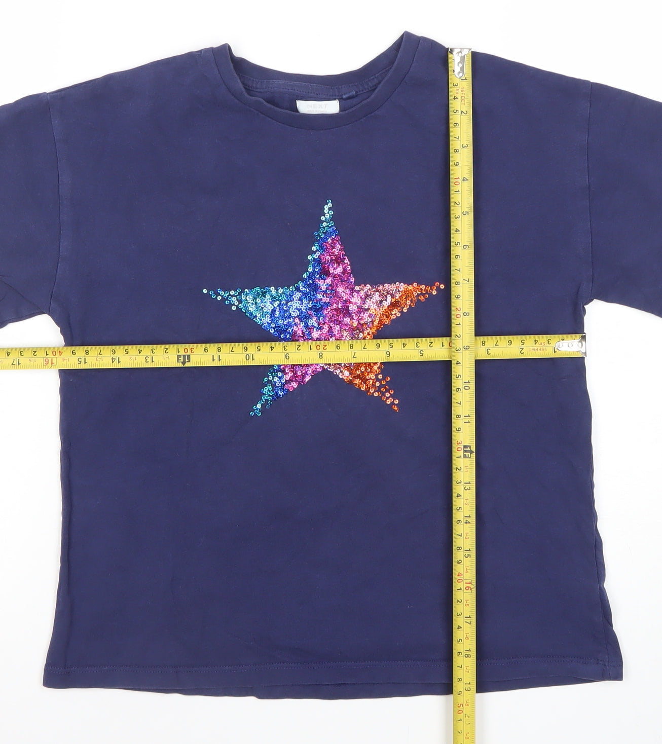 Next Girls Blue Sequin Star T-Shirt 10 Years Cotton Short Sleeve