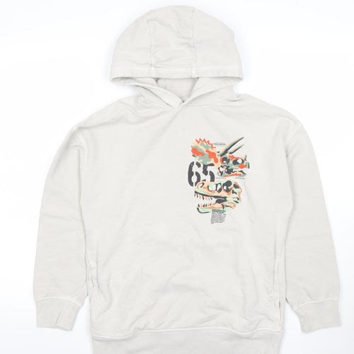 Next Boys Beige Dinosaur Graphic Pullover Hoodie 12 Years Cotton