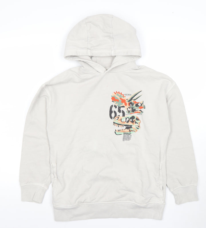 Next Boys Beige Dinosaur Graphic Pullover Hoodie 12 Years Cotton