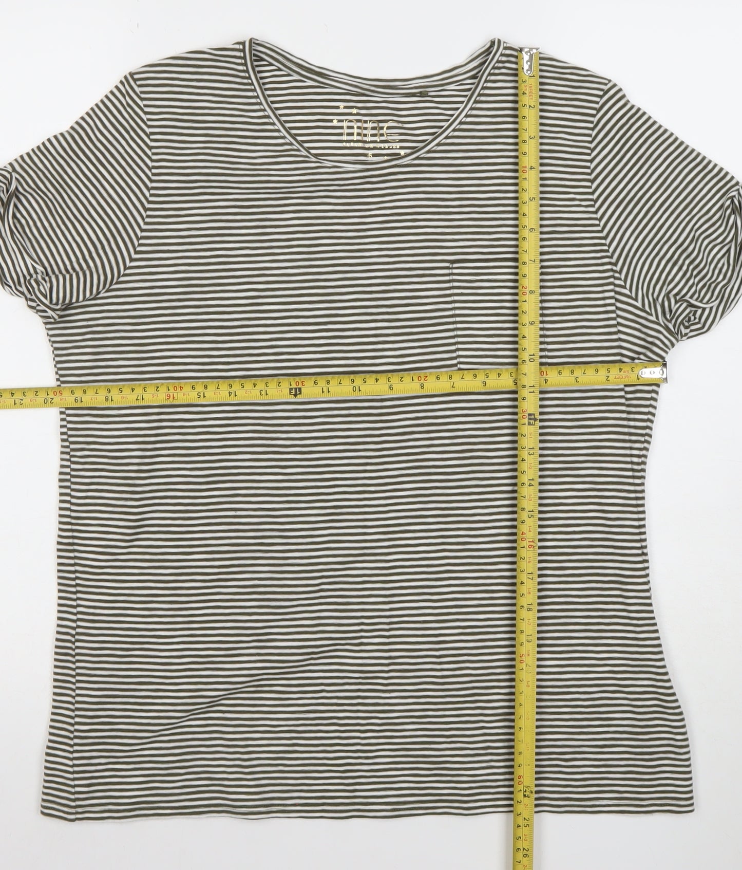 Nine by Savannah Miller Women’s Green Striped Cotton T-Shirt Size 6