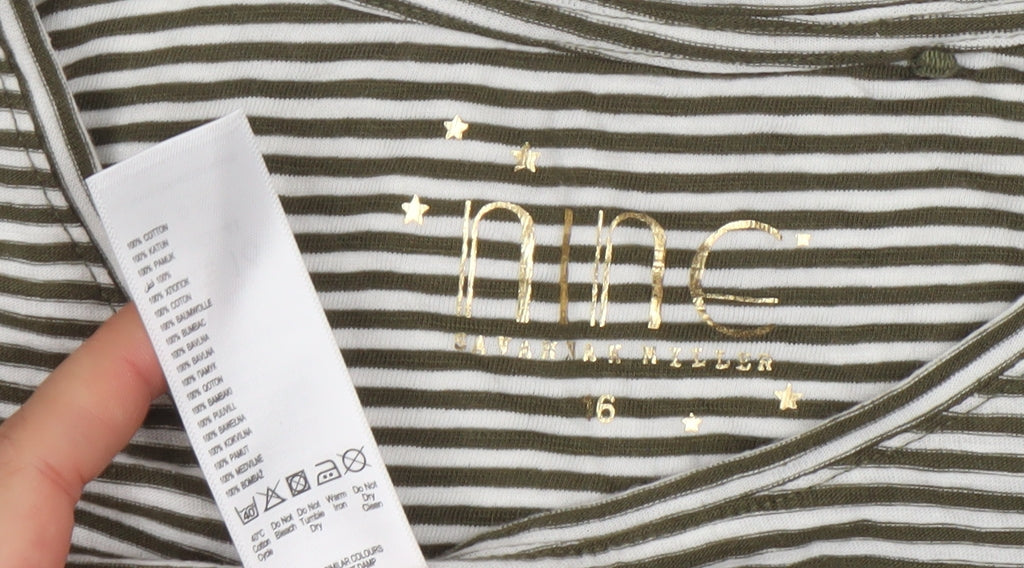 Nine by Savannah Miller Women’s Green Striped Cotton T-Shirt Size 6