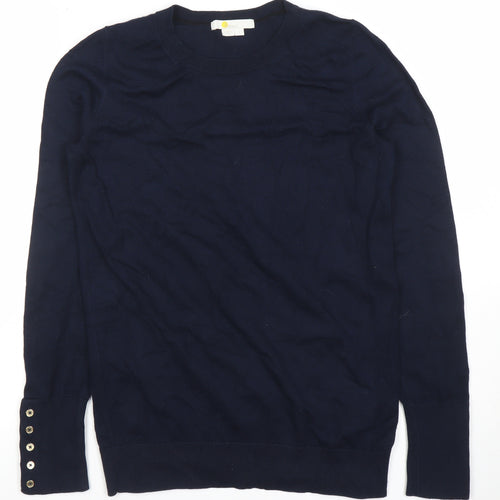 Boden Women Blue Crew Neck Long Sleeve Cotton Knit Jumper Size S
