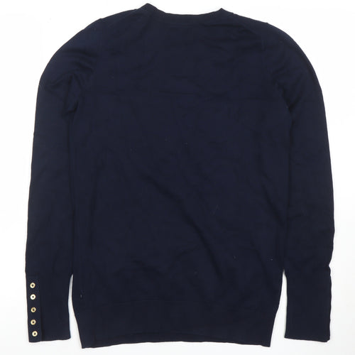 Boden Women Blue Crew Neck Long Sleeve Cotton Knit Jumper Size S