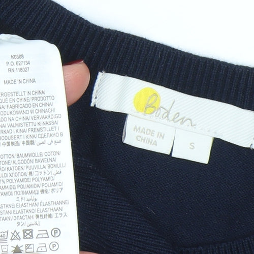 Boden Women Blue Crew Neck Long Sleeve Cotton Knit Jumper Size S