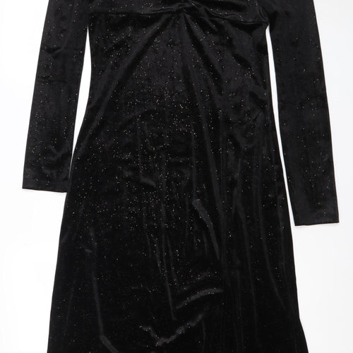 Monki Women Black Size 12 Velvet Bodycon Midi Dress Long Sleeve Party