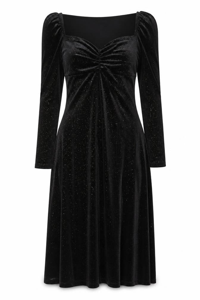 Monki Women Black Size 12 Velvet Bodycon Midi Dress Long Sleeve Party