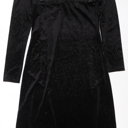 Monki Women Black Size 12 Velvet Bodycon Midi Dress Long Sleeve Party