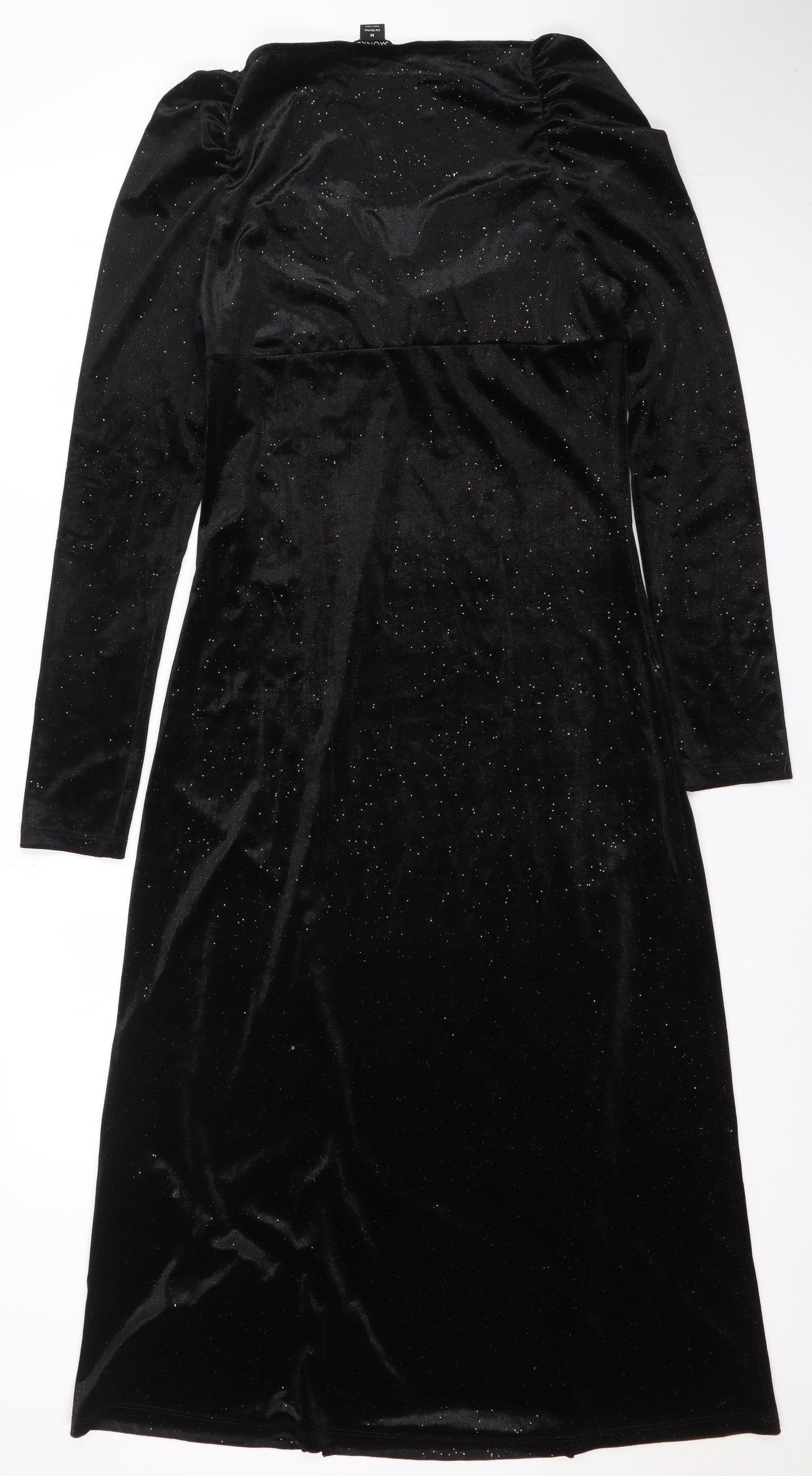 Monki Women Black Size 12 Velvet Bodycon Midi Dress Long Sleeve Party