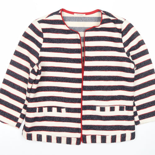 Promod Women’s Multicoloured Striped Cardigan UK 12 Round Neck Cotton Blend