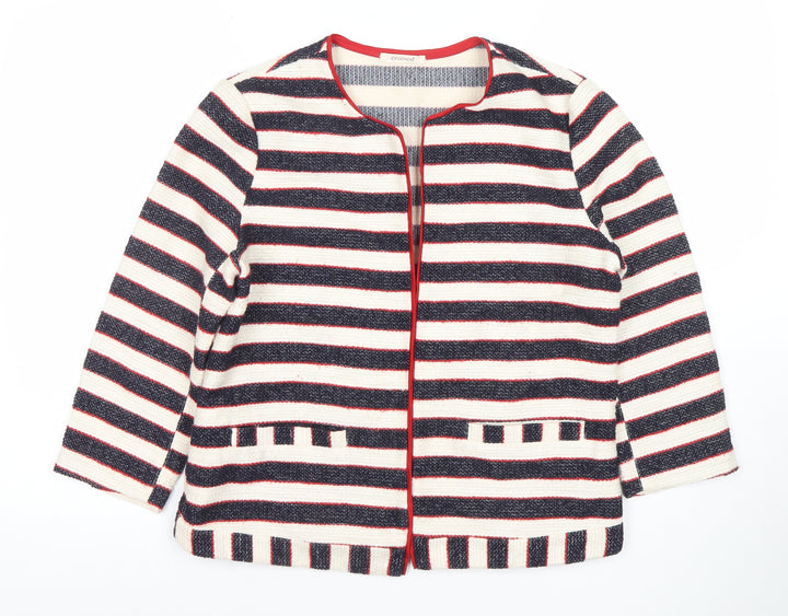 Promod Women’s Multicoloured Striped Cardigan UK 12 Round Neck Cotton Blend