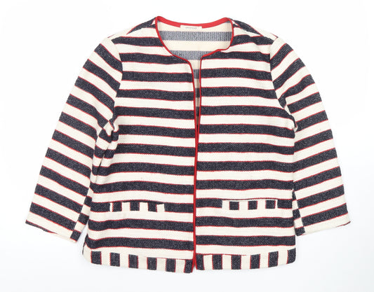 Promod Women’s Multicoloured Striped Cardigan UK 12 Round Neck Cotton Blend