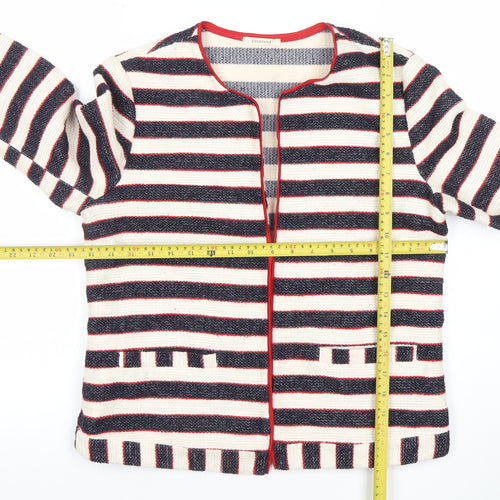 Promod Women’s Multicoloured Striped Cardigan UK 12 Round Neck Cotton Blend