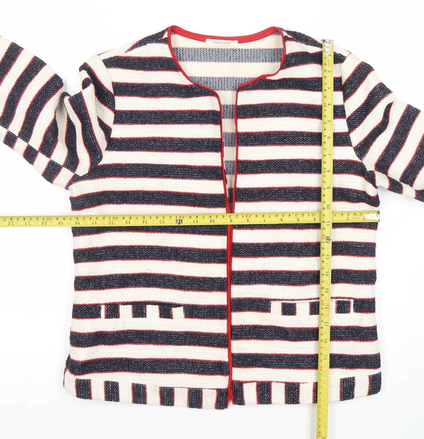 Promod Women’s Multicoloured Striped Cardigan UK 12 Round Neck Cotton Blend