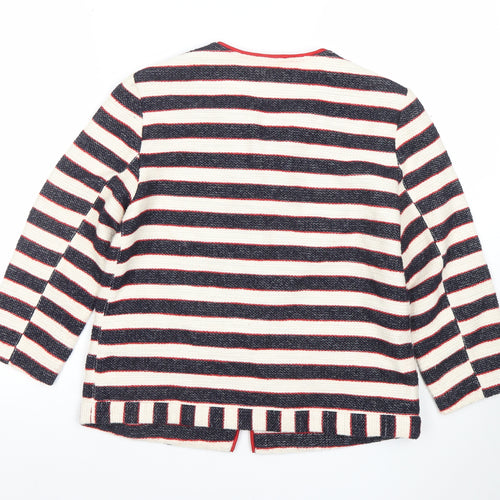 Promod Women’s Multicoloured Striped Cardigan UK 12 Round Neck Cotton Blend