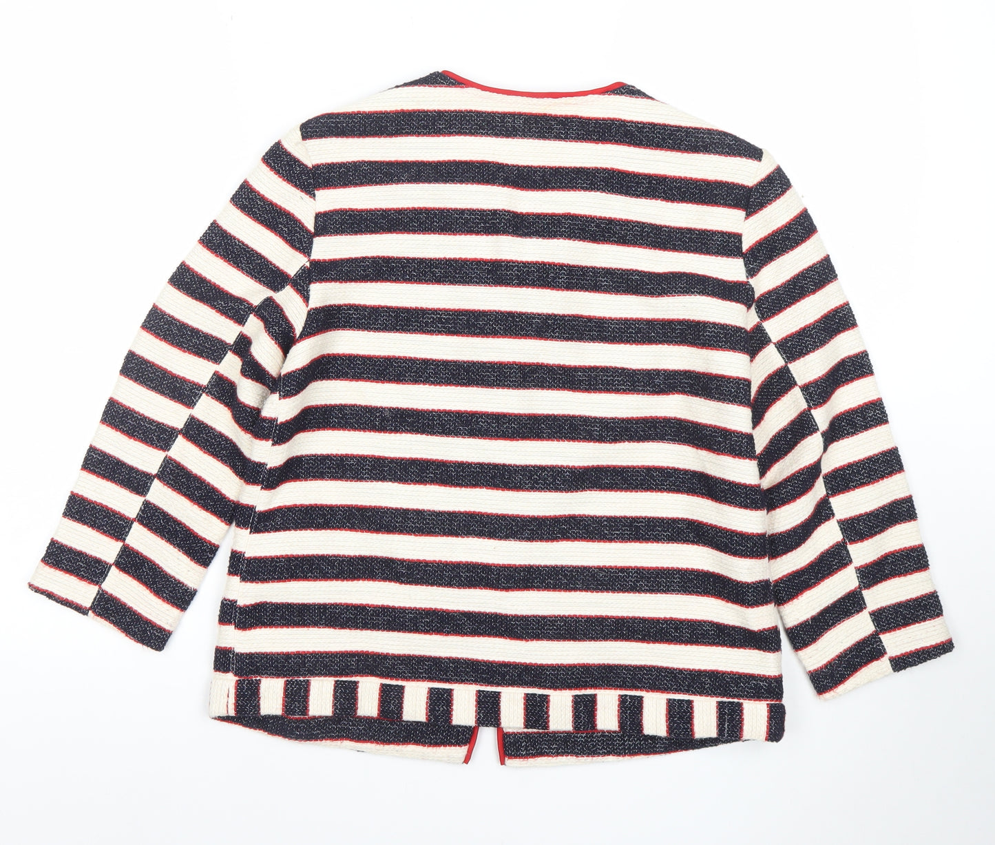 Promod Women’s Multicoloured Striped Cardigan UK 12 Round Neck Cotton Blend