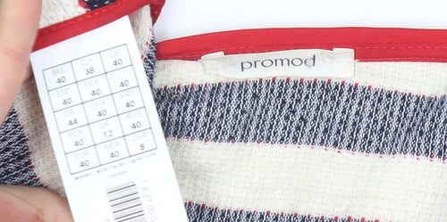 Promod Women’s Multicoloured Striped Cardigan UK 12 Round Neck Cotton Blend