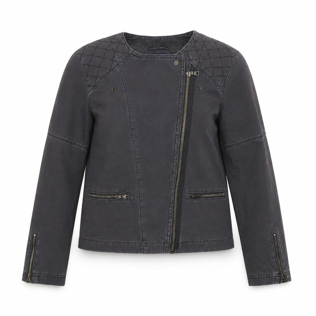 Front view of Gap Women’s Black Cotton Blend Quilted Biker Jacket, size UK 8