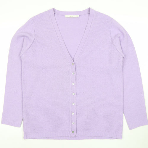 EWM Women’s Purple Acrylic Knit Long Sleeve V-Neck Cardigan Size L 18-20