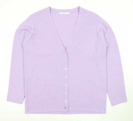 EWM Women’s Purple Acrylic Knit Long Sleeve V-Neck Cardigan Size L 18-20