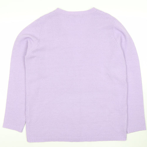 EWM Women’s Purple Acrylic Knit Long Sleeve V-Neck Cardigan Size L 18-20