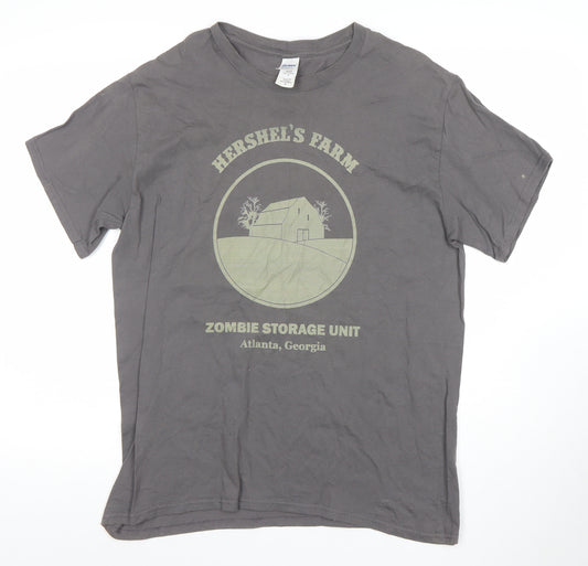 Gildan Men's Grey Hershel's Farm Zombie Graphic T-Shirt Size L