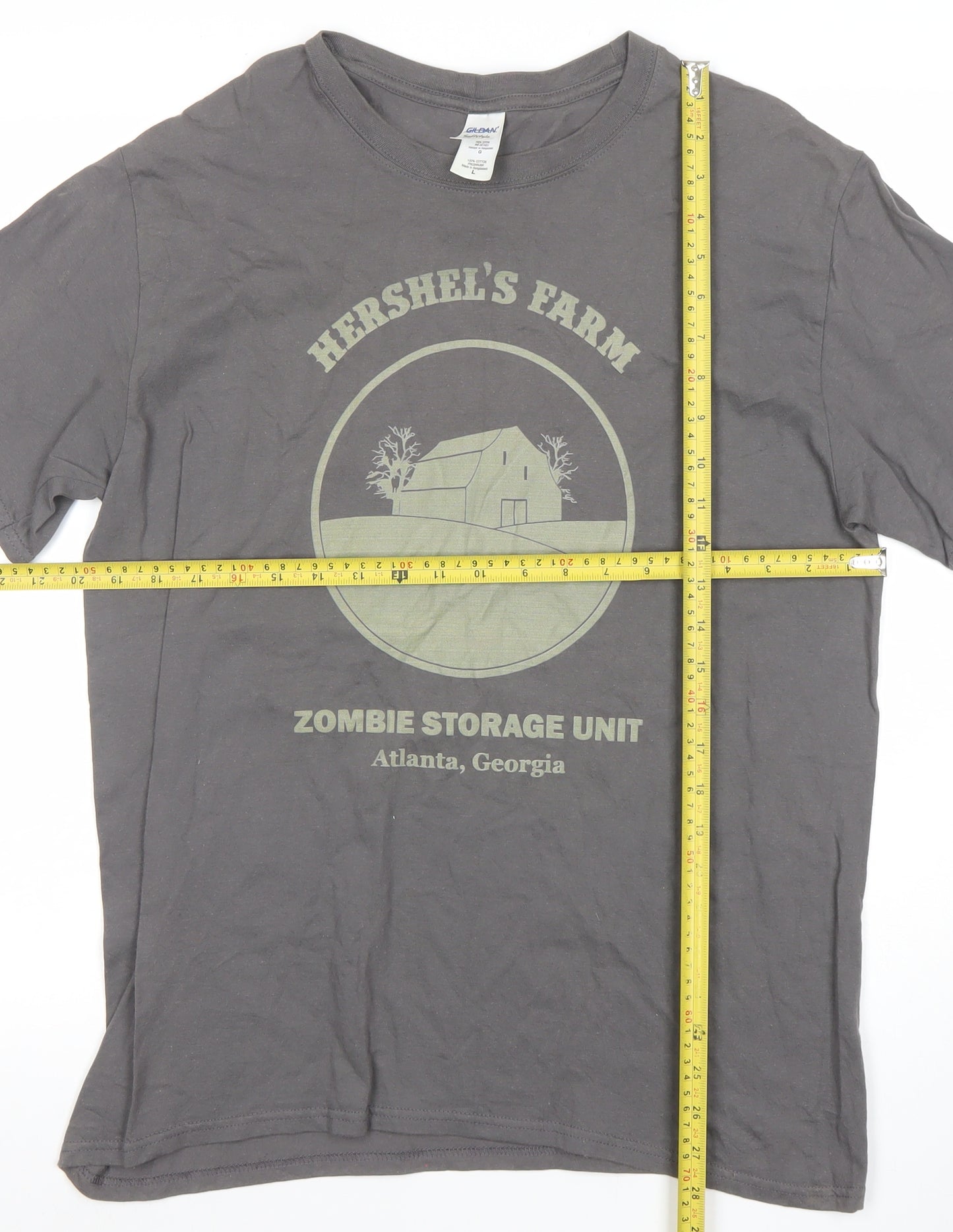 Gildan Men's Grey Hershel's Farm Zombie Graphic T-Shirt Size L