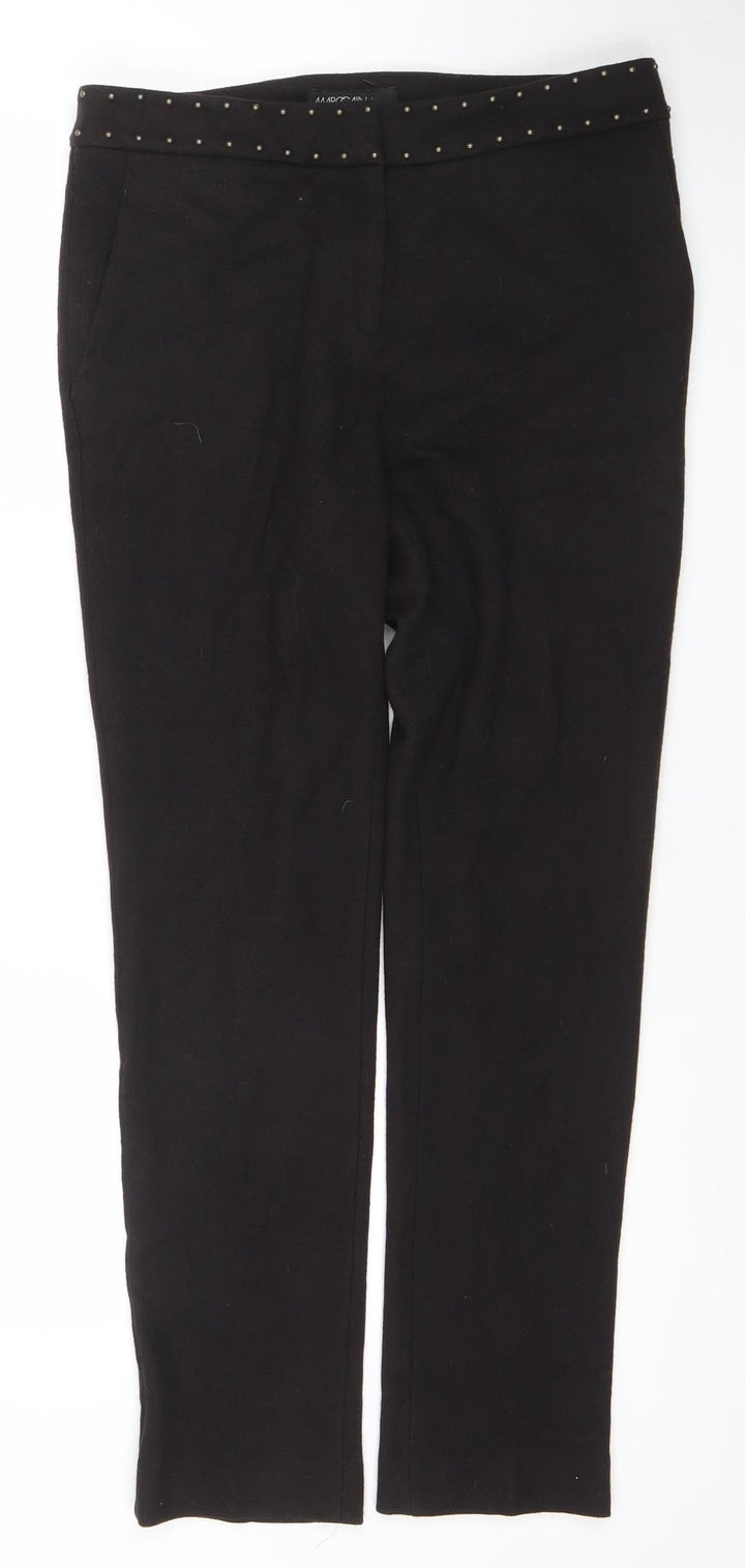 Marc Cain Womens Black Wool Straight Leg Studded Waist Trousers Size 12